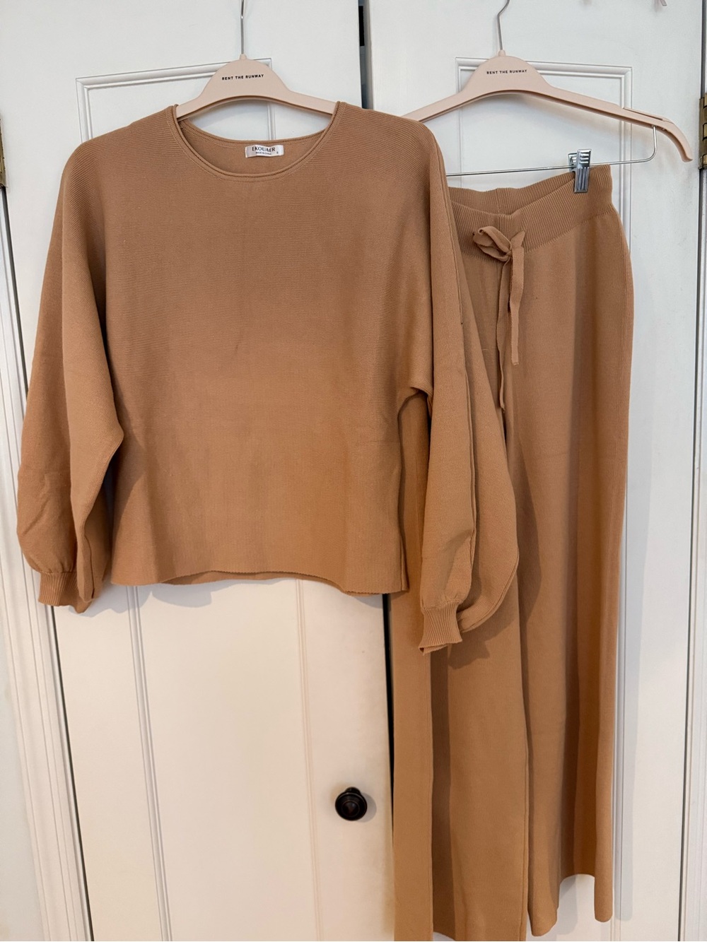 Camel Wide-Leg Knit Pants & Matching Pullover Set